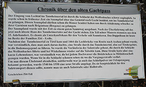 Info Tafel für Gachtpass - Sperre im Tannheimer Tal (heute Österreich) zum lesen bitte anklicken