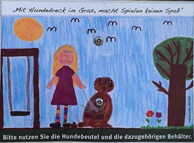 Malwettbewerb in der Schule von Bad Hindelang - Kinder zeichnen Hundregeln - Mit Hundedreck im Gras macht spielen kein Spass