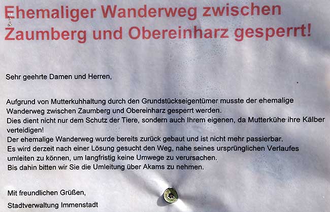 Mutterkuhhaltung - Wanderweg zwischen Zaumberg und Obereinharz ist gesperrt - Immenstadt 2019