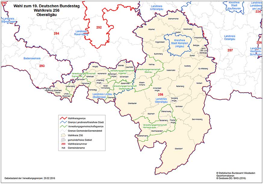 Zur Bundestagswahl wird das Allgäu in zwei Teile aufgeteilt - Oberallgäu und Lindau, Wahlbezirk 256