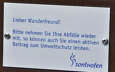 Wanderbank in der Starzlachklamm - Abfälle wieder mitnehmen - Umweltschutz - Stadt Sonthofen 2018