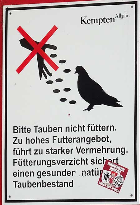 Tauben füttern verboten, am Bahnhof in Kempten gesehen 2020